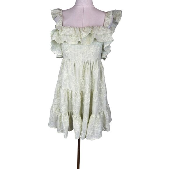 NWT All In Favor Medium Pistachio Ruffled Mini Dress Open Back & Adjustable Tie - Picture 1 of 16